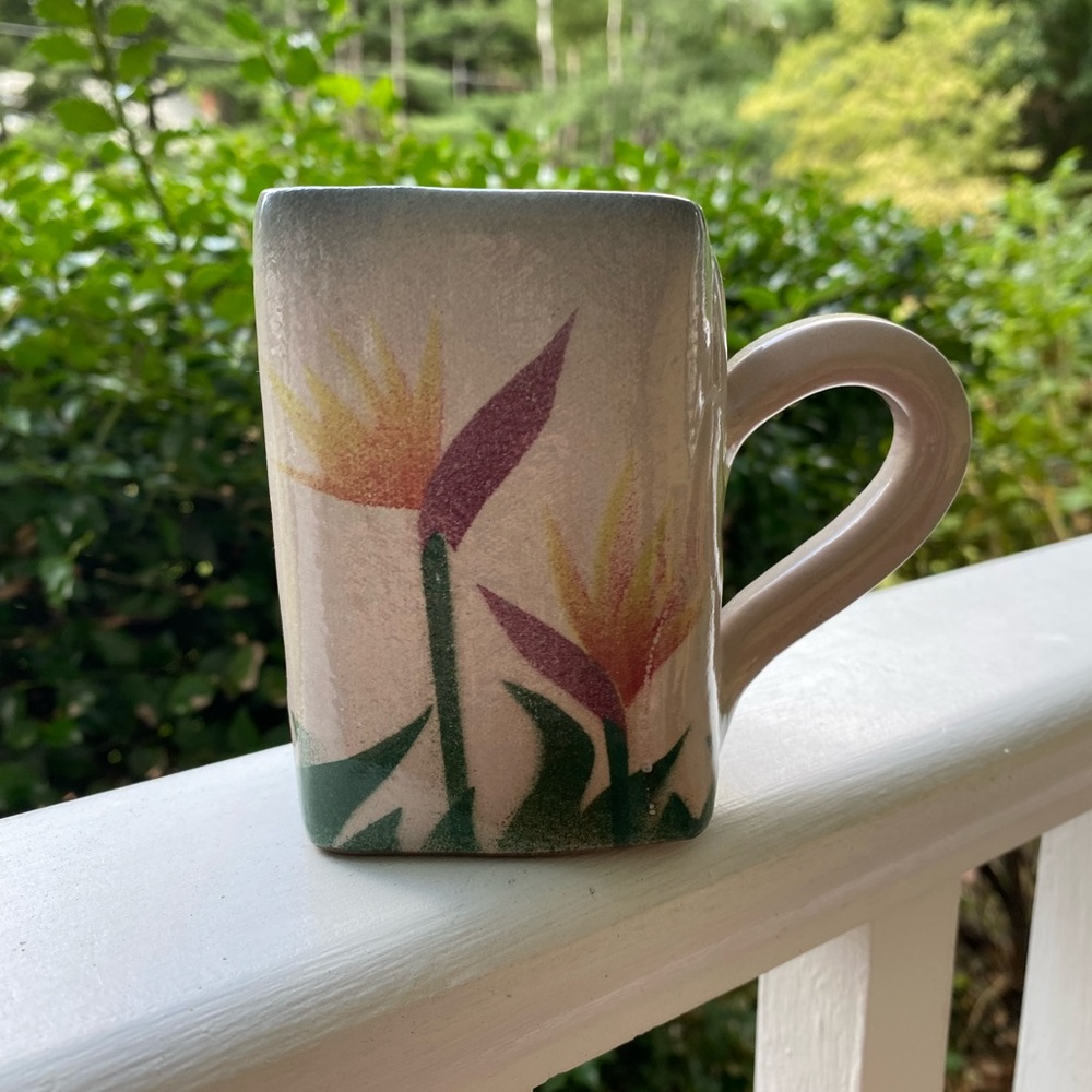 Square Pottery Mug with Birds of Paradise - Picture 2 of 6